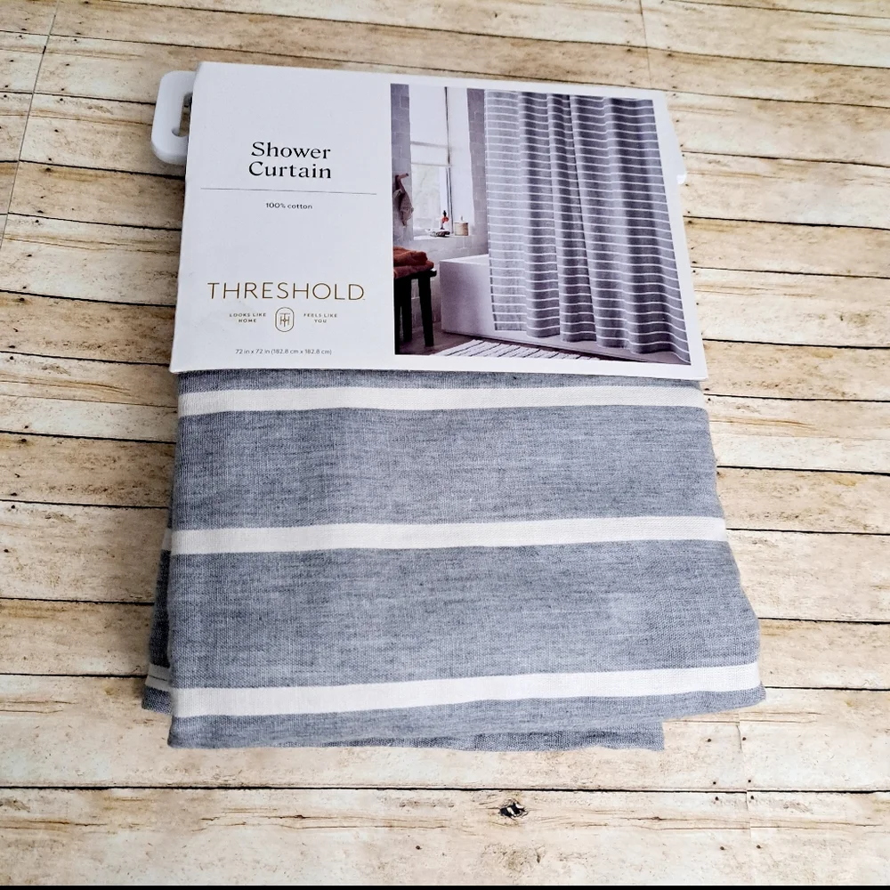 Threshold Gray Striped 100% Cotton Shower Curtain 72